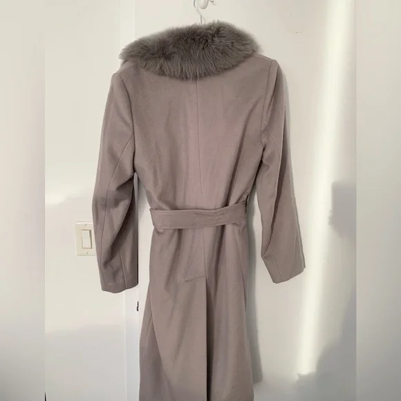 Sofia Cashmere wool real lamb shearling fur trim coat NWT - Picture 2 of 8